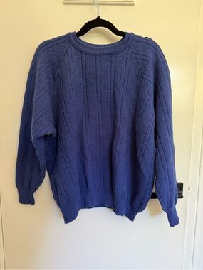 Classic Crewneck Blue Cable-Knit Sweater - Men's